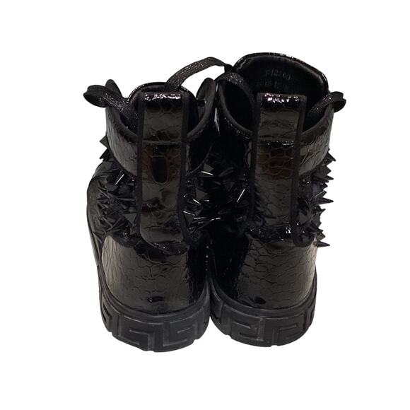 FI-2369 Black Glitter Black Spikes Lace up High top Sneaker  FI-2369 Black Glitter Black Spikes Lace up High top Sneaker Encore by Fiesso